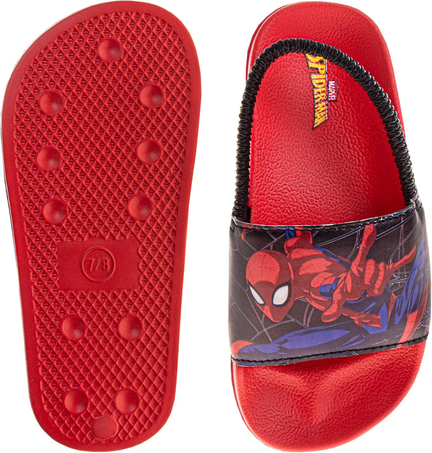 Avengers Slide Open Toe - Boys Superhero Sandals SlipOn Slides - Captain America Thor Hulk IronMan SpiderMan (sizes: 5-10 toddler / 11-12 little kid)