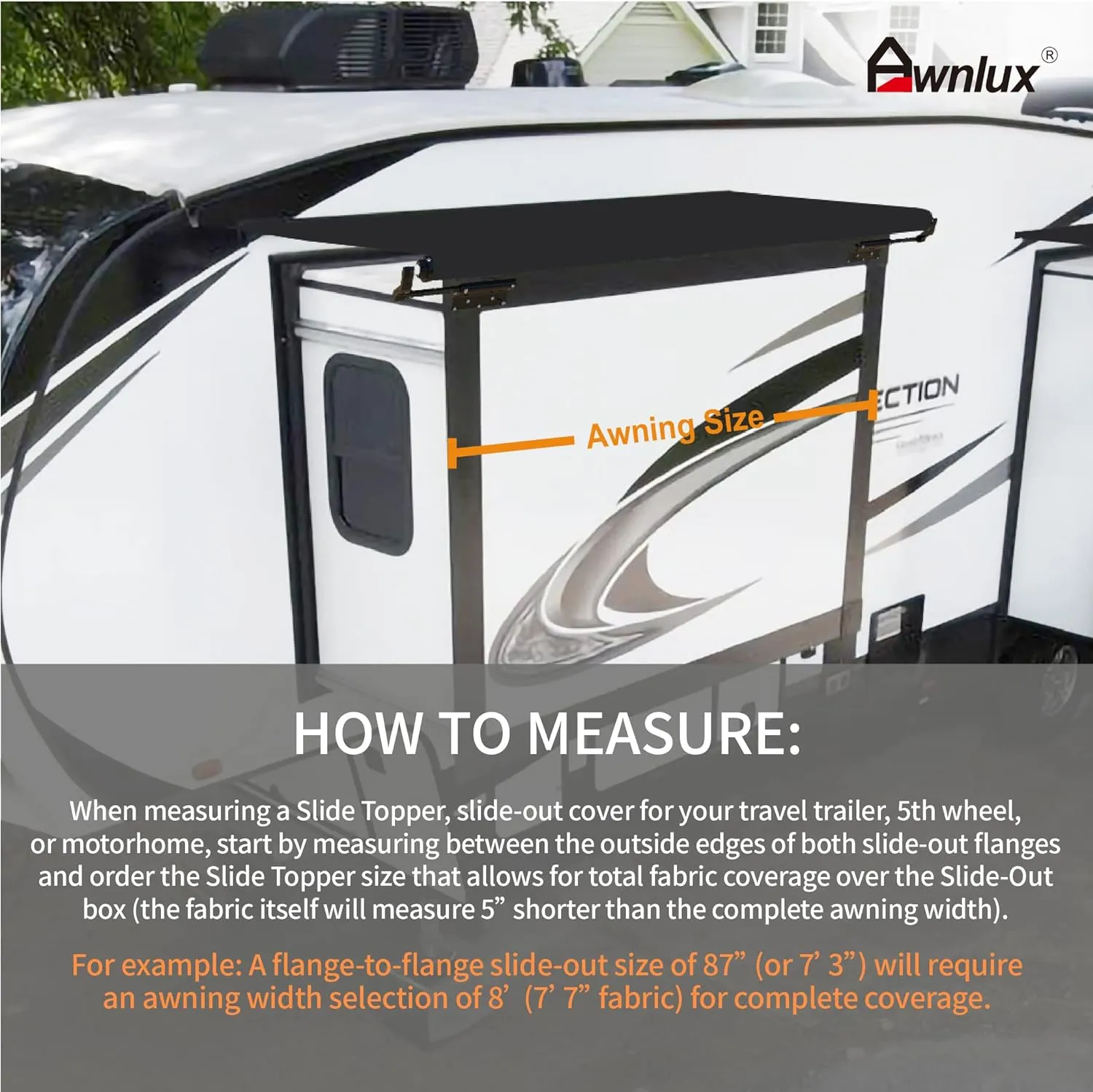 Awnlux Black Modular Slide Topper Awning Slide Out Protection for RVs, Travel Trailers, 5th Wheels, and Motorhomes -6'6" (6'1" Fabric)