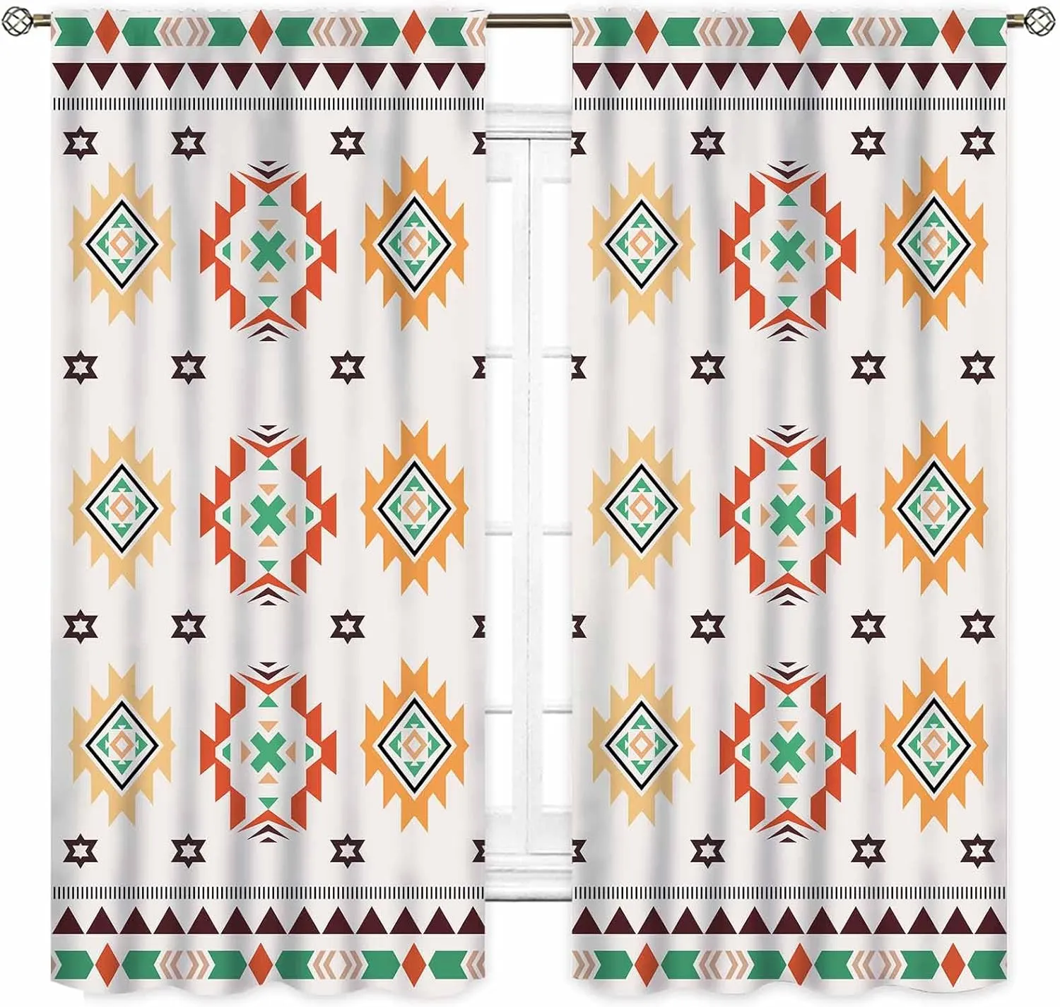 Aztec Curtains, Boho Southwestern Natvie Tribal American Ethnic Western Abstract Geometric Vintage Retro Window Drapery for Bedroom Living Room Kitchen Bathroom 2 Panels, 42"x45" Inch