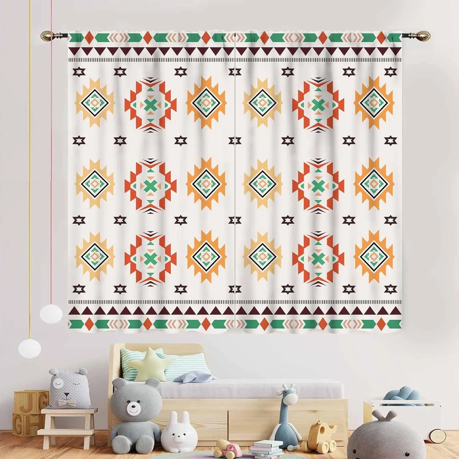 Aztec Curtains, Boho Southwestern Natvie Tribal American Ethnic Western Abstract Geometric Vintage Retro Window Drapery for Bedroom Living Room Kitchen Bathroom 2 Panels, 42"x45" Inch
