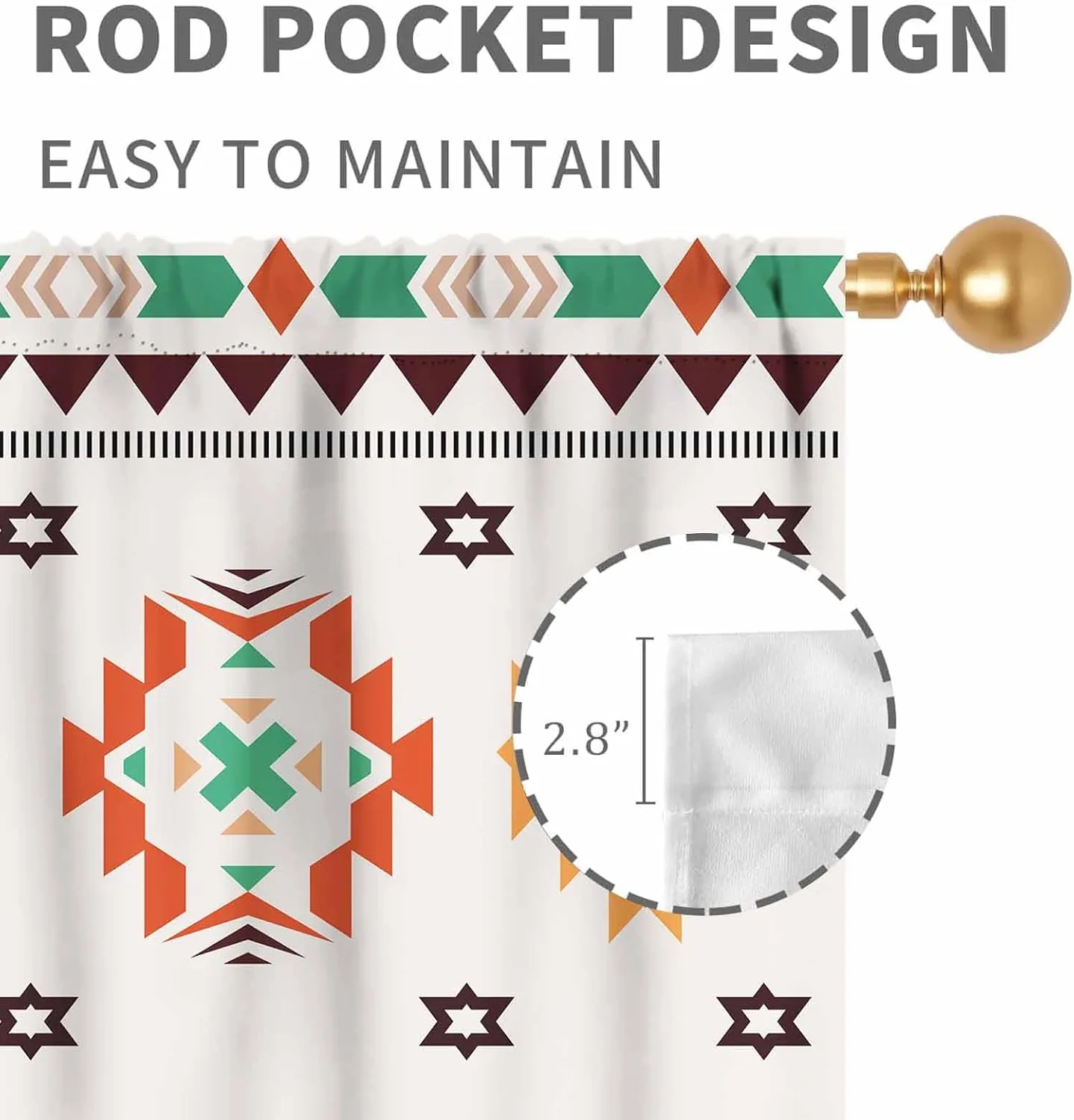 Aztec Curtains, Boho Southwestern Natvie Tribal American Ethnic Western Abstract Geometric Vintage Retro Window Drapery for Bedroom Living Room Kitchen Bathroom 2 Panels, 42"x45" Inch