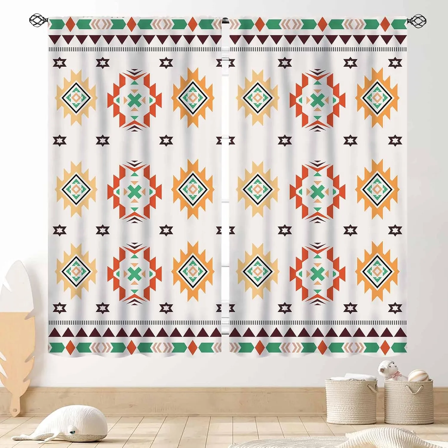 Aztec Curtains, Boho Southwestern Natvie Tribal American Ethnic Western Abstract Geometric Vintage Retro Window Drapery for Bedroom Living Room Kitchen Bathroom 2 Panels, 42"x45" Inch