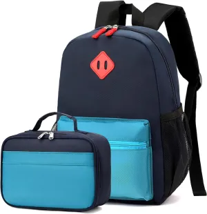 Backpack Set for Girls Boy Kids Backpack with Lunch Box for Elementary Primary Kindergarten School Bag (Dark Blue, Large)