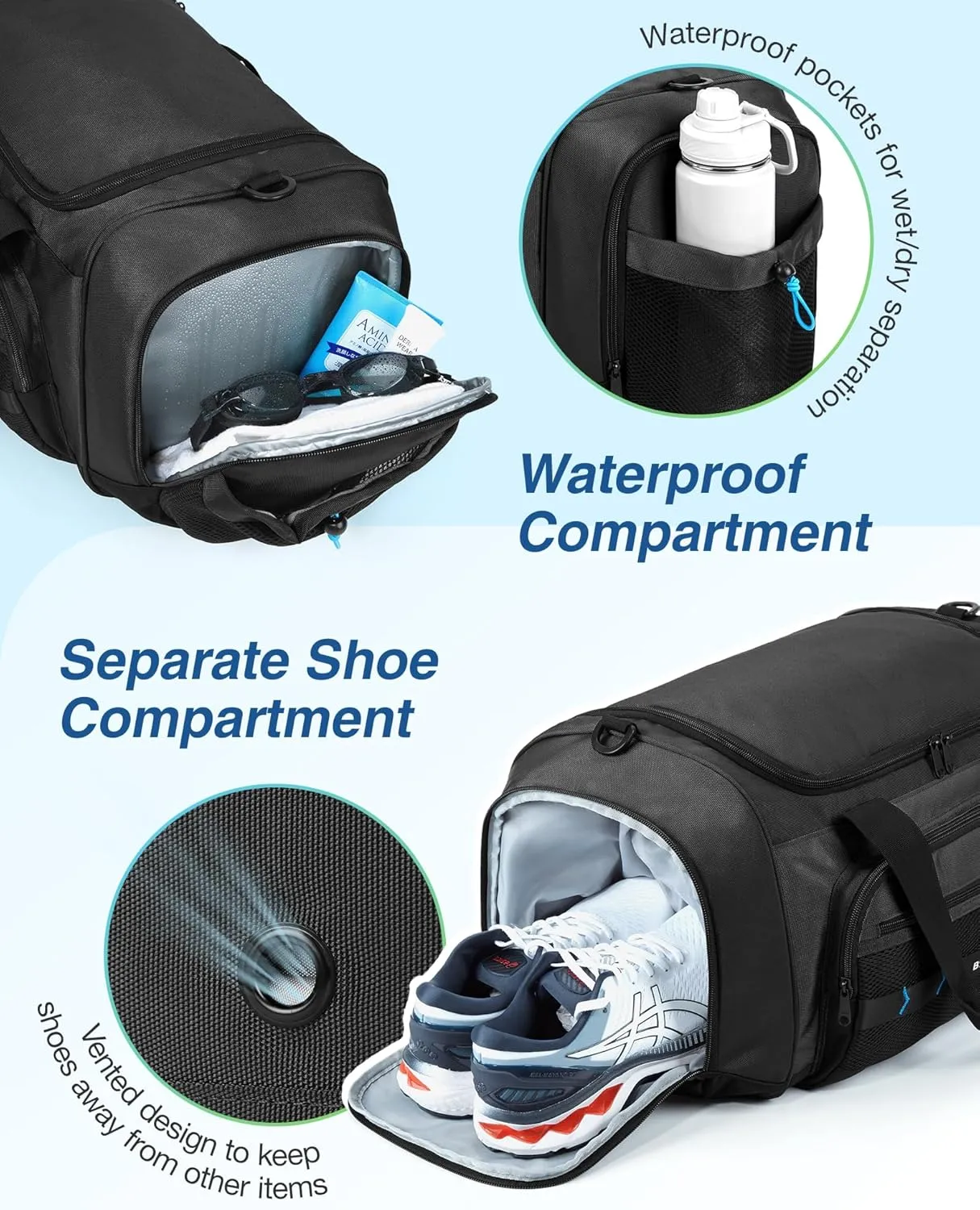 BAGSMART Gym Bag for Men & Women, Sports Travel Duffel Bag Carry-on Bag, Lightweight Weekend Overnight Bag with Shoe Compartment & Wet Pocket, Water-resistant Workout Duffle Bag for Travel Gym
