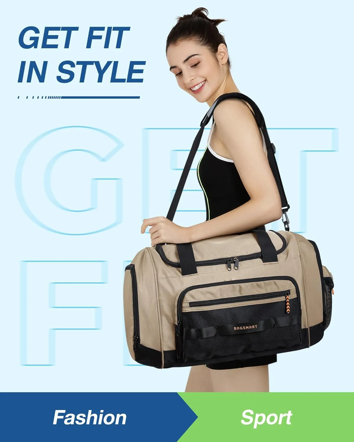 BAGSMART Gym Bag for Men & Women, Sports Travel Duffel Bag Carry-on Bag, Lightweight Weekend Overnight Bag with Shoe Compartment & Wet Pocket, Water-resistant Workout Duffle Bag for Travel Gym