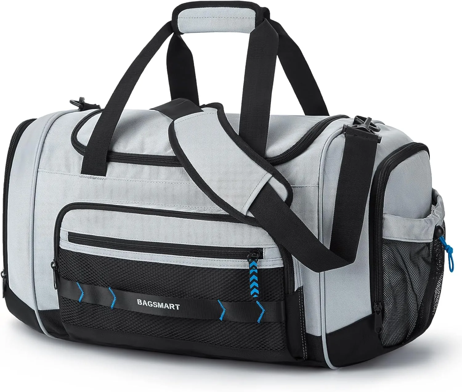 BAGSMART Sports Gym Bag, 37L Travel Duffel Bag Carry-on Bag, Lightweight Weekend Overnight Bag with Shoe Compartment & Wet Pocket, Water-resistant Workout Duffle Bag for Travel Gym- Grey