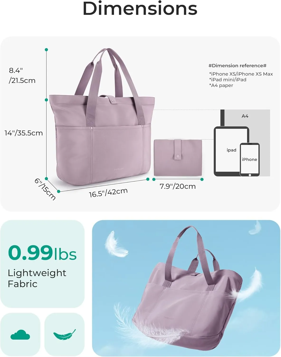 BAGSMART Tote Bag for Women, Foldable Tote Bag With Zipper Travel Large Shoulder Bag Handbag for Work-16.5''l X 6''wx 14''h