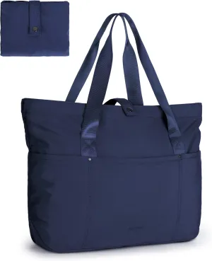 BAGSMART Tote Bag for Women, Foldable Tote Bag With Zipper Travel Large Shoulder Bag Handbag for Work-16.5''l X 6''wx 14''h