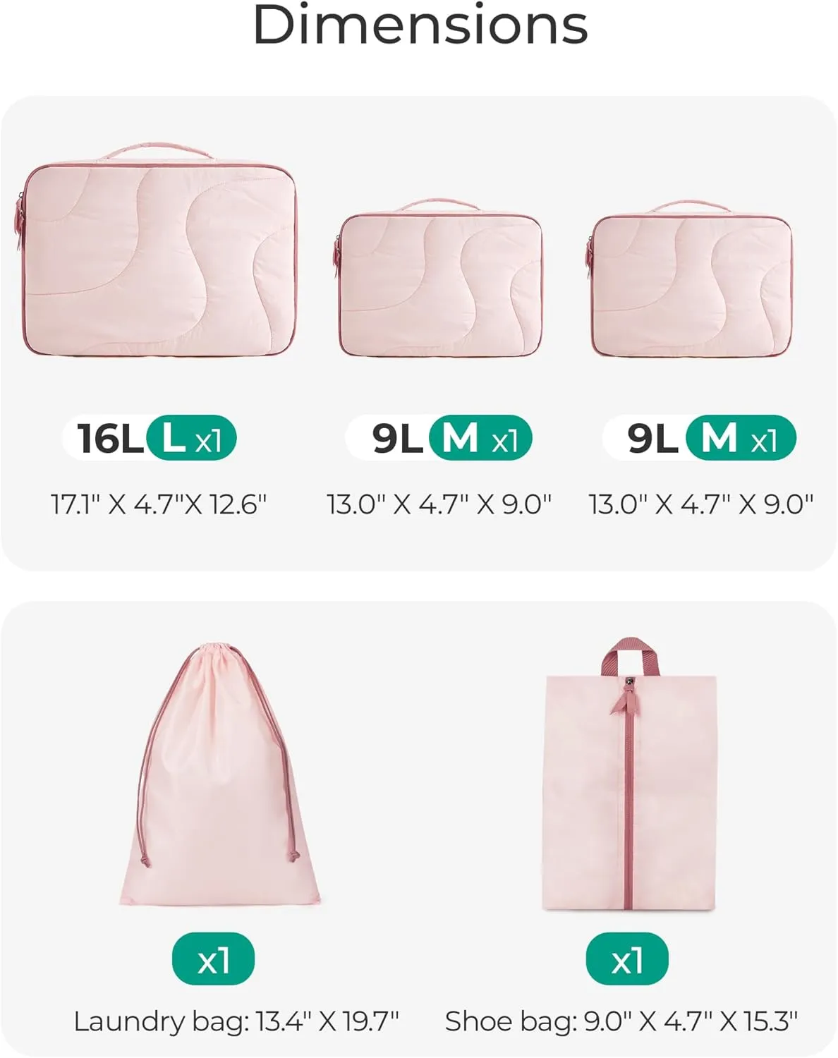 BAGSMART Wet Dry Bags 5 Pack, Travel Bags Reusable for Swimsuits, Baby Cloth Diapers, Beach, Pool, Ultra-Light Travel Packing Cubes for Women, Light Pink