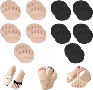 Ball of Foot Cushions Honeycomb Fabric Metatarsal Pads Invisible Socks Pads for Women and Men Reusable Forefoot Pads (5 Pairs-Beige /5 Pairs-Black)