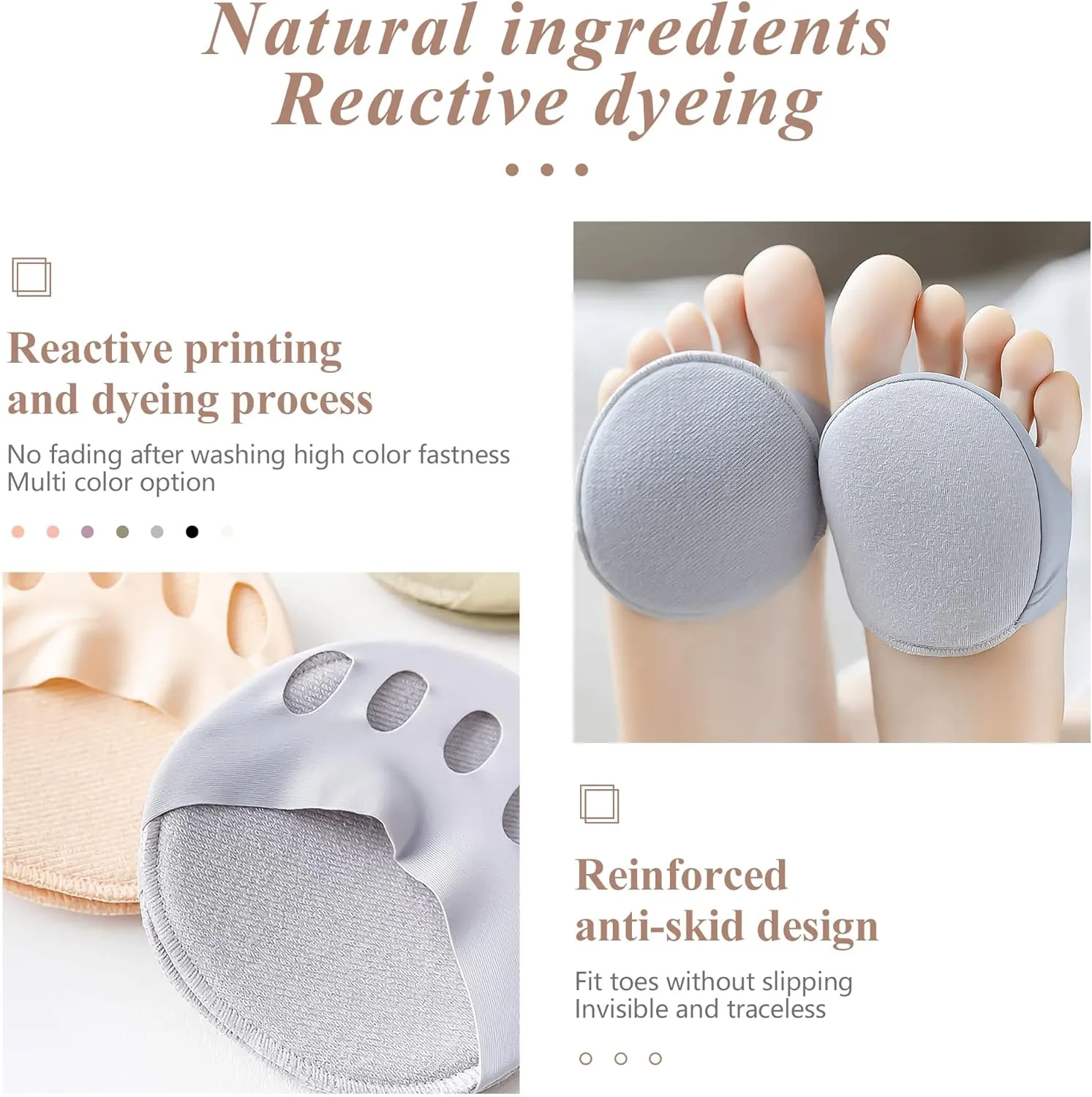 Ball of Foot Cushions Honeycomb Fabric Metatarsal Pads Invisible Socks Pads for Women and Men Reusable Forefoot Pads (5 Pairs-Beige /5 Pairs-Black)