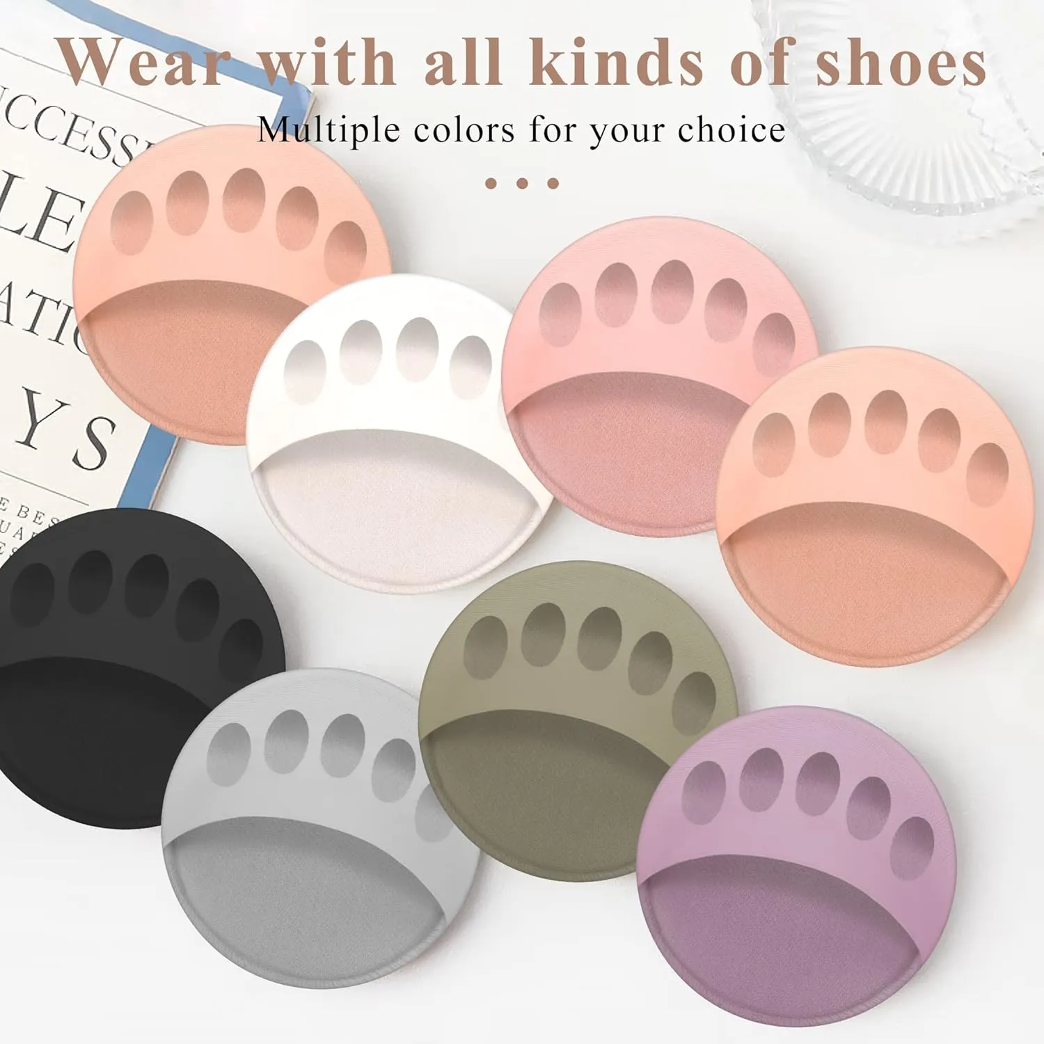 Ball of Foot Cushions Honeycomb Fabric Metatarsal Pads Invisible Socks Pads for Women and Men Reusable Forefoot Pads (5 Pairs-Beige /5 Pairs-Black)