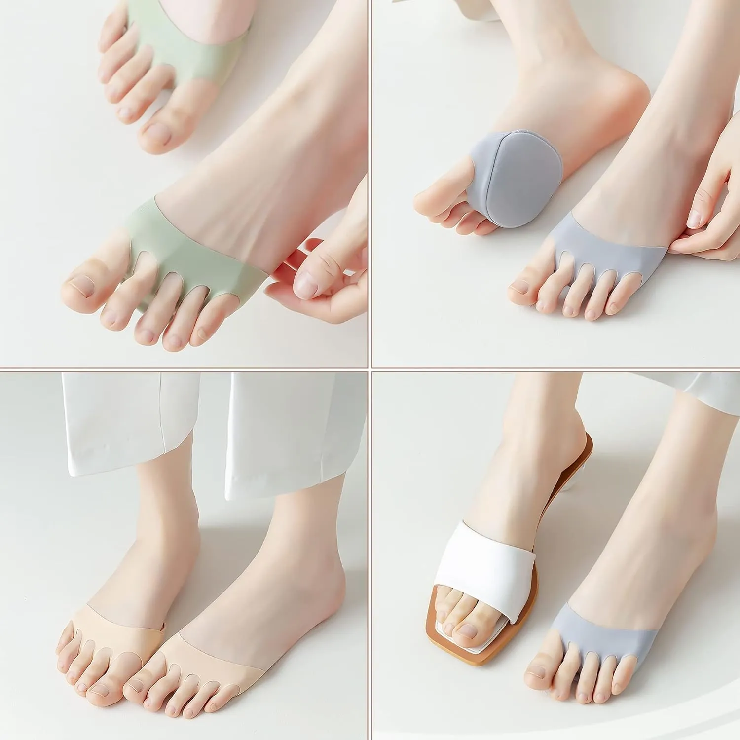 Ball of Foot Cushions Honeycomb Fabric Metatarsal Pads Invisible Socks Pads for Women and Men Reusable Forefoot Pads (5 Pairs-Beige /5 Pairs-Black)