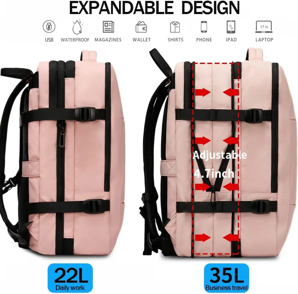 BANGE 35L Travel Backpack for Women, Carry On Backpack with USB Charging Port,17.3 Inch Laptop Backpack Flight Approved, College School Bag Casual Daypack for Weekender Business Hiking…