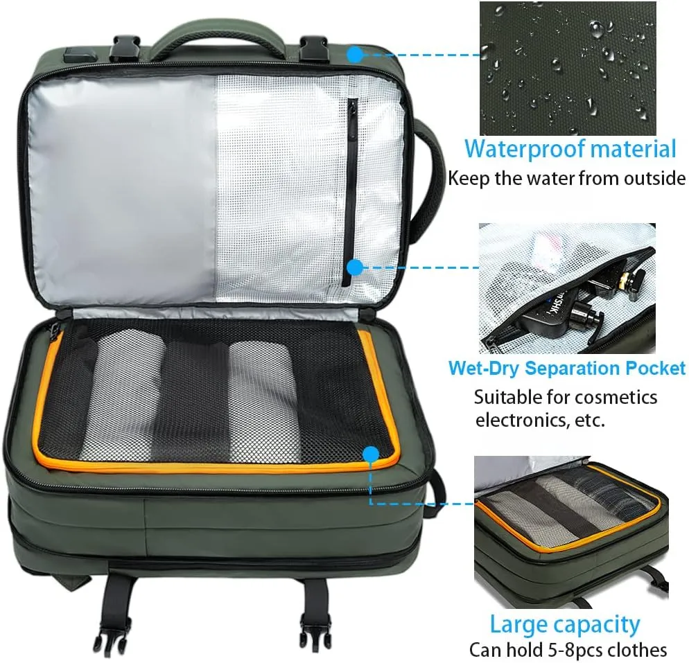 BANGE Carry-on Backpack, 45L Expandable Travel Backpacks,Weekend Backpack Briefcase,Waterproof Laptop Backpack Fits For 17.3” Laptop