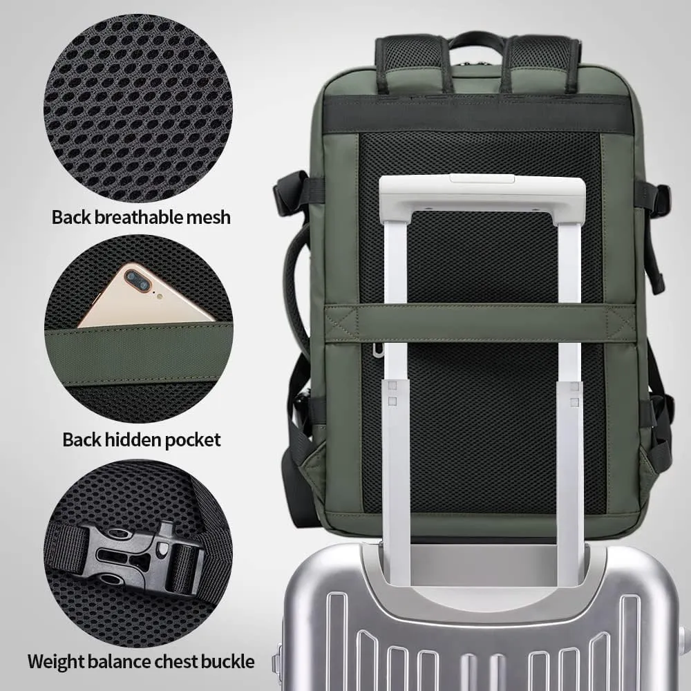 BANGE Carry-on Backpack, 45L Expandable Travel Backpacks,Weekend Backpack Briefcase,Waterproof Laptop Backpack Fits For 17.3” Laptop