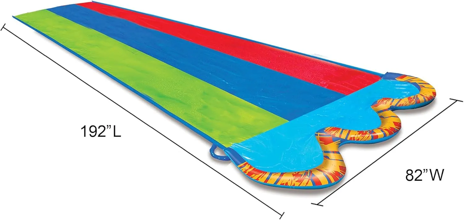 BANZAI Triple Racer Water Slide, Length: 16 ft, Width: 82 in, Inflatable Outdoor Backyard Water Slide Splash Toy
