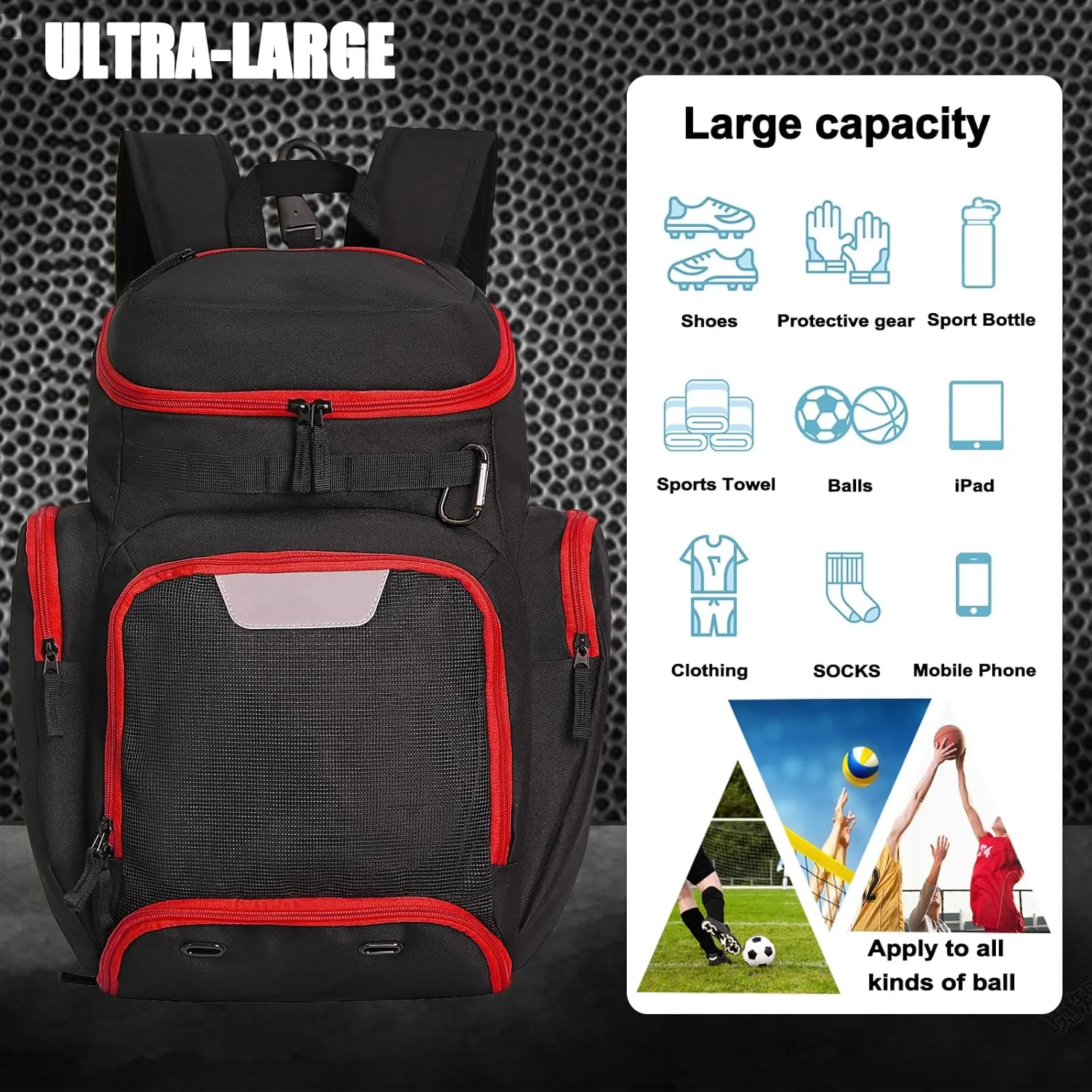 Basketball Backpack Large Sports Bag, Gym Bag with Ball Compartment and Shoe Compartment to Store Sports Shoes Water Bottles Laptops and Daily Necessities, Widely Used in Basketball, Soccer