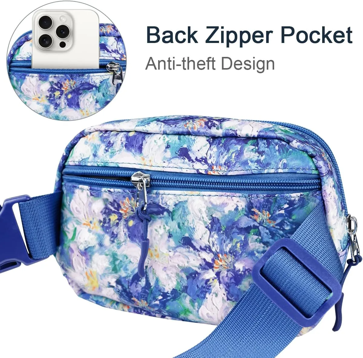 Belt Bag Waist Fanny Pack Crossbody Bags Cute Small Travel Essential Birthday Christmas Gift for Women Trendy Teen Girl Kids Daughter Sister Her Preppy Girly Stuff, Blue Flowers