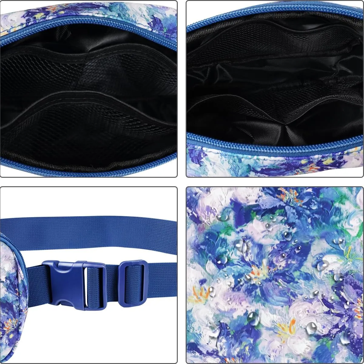 Belt Bag Waist Fanny Pack Crossbody Bags Cute Small Travel Essential Birthday Christmas Gift for Women Trendy Teen Girl Kids Daughter Sister Her Preppy Girly Stuff, Blue Flowers