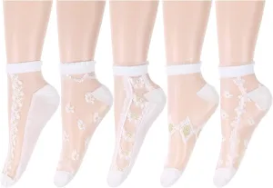 Benefeet Sox Sheer Ankle Socks Womens Girls Thin Lace Nylon Short Socks Crystal Glass Transparent Summer Liner Sock