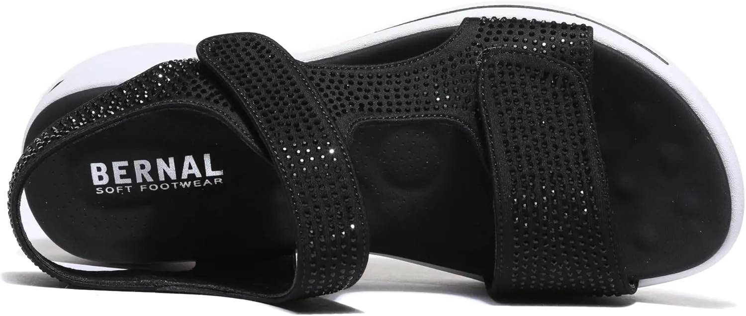Bernal Women's Fashion Walking Sandals Comfortable Cushion Open-Toe Shoes Slip-On Platrorm Sandals with Diamonds