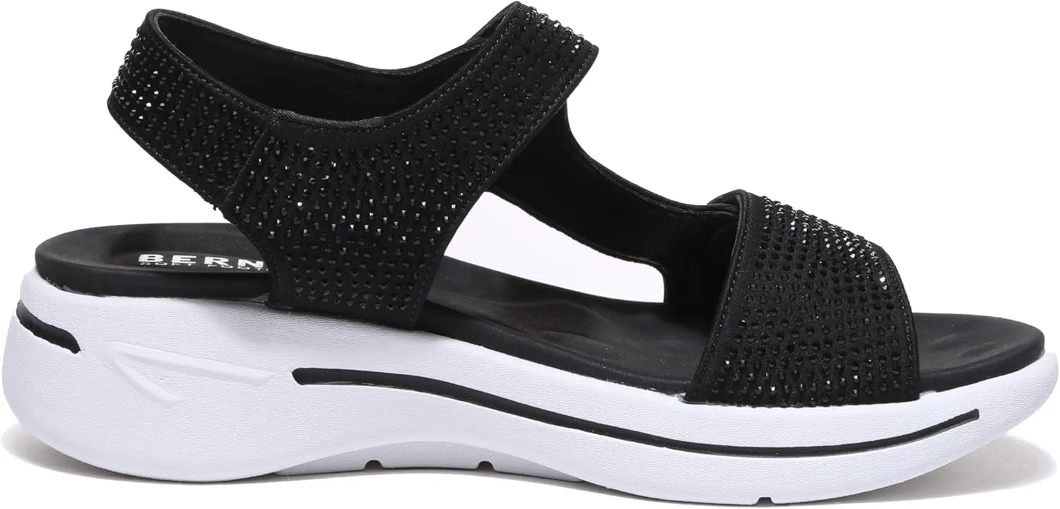 Bernal Women's Fashion Walking Sandals Comfortable Cushion Open-Toe Shoes Slip-On Platrorm Sandals with Diamonds