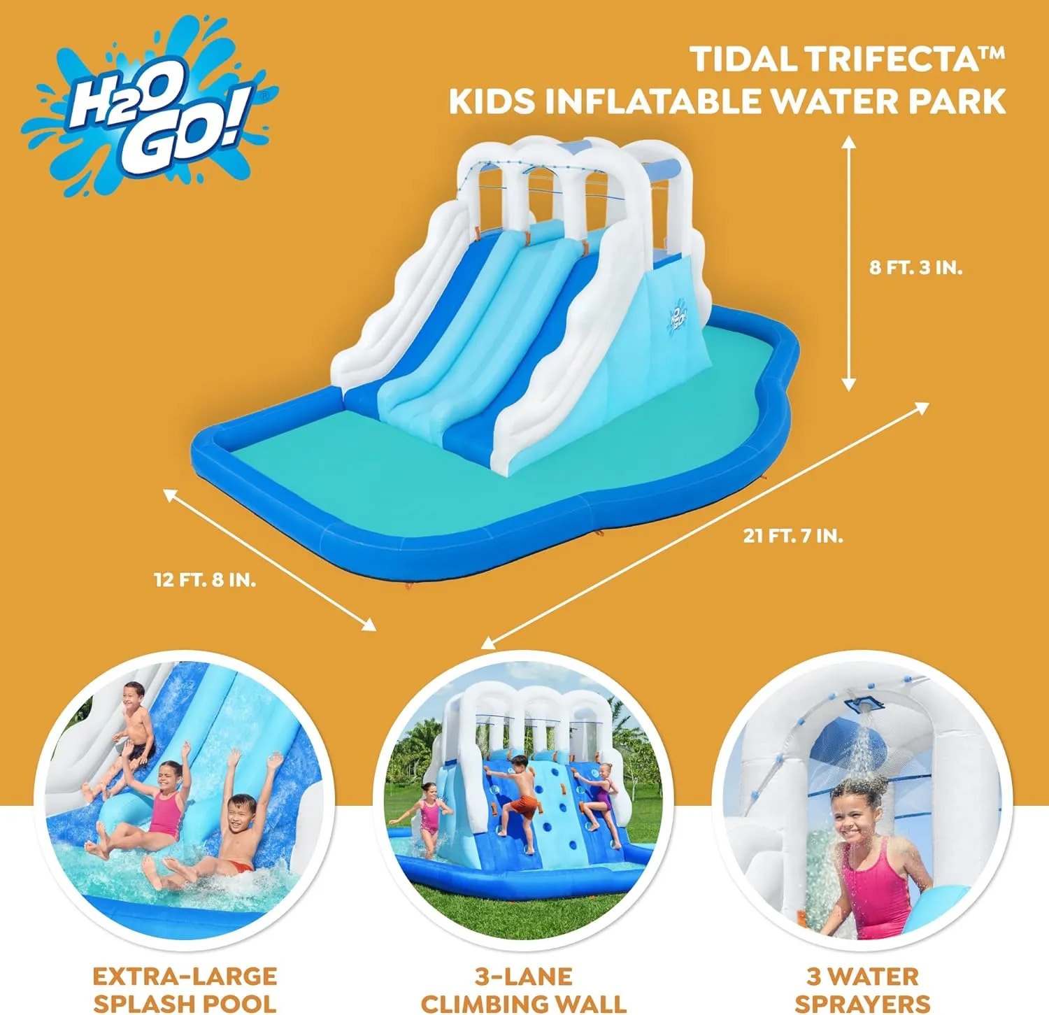 Bestway H2OGO! Tidal Trifecta Kids Inflatable Water Park | Inflatable Triple Slide and Splash Pool | Great for Kids Ages 5 and Up