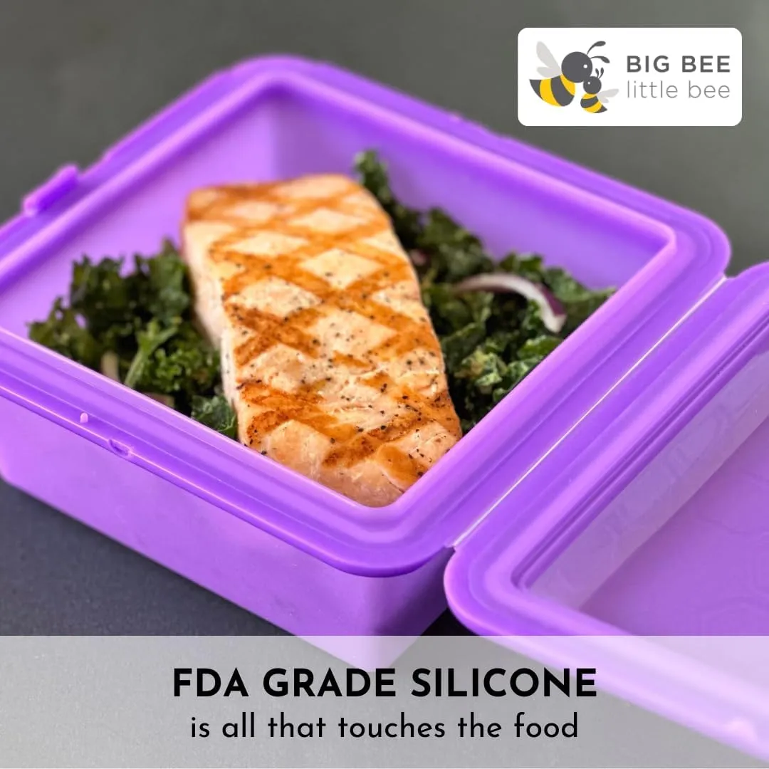 Big Bee, Little Bee - SoftShell XL Reusable Silicone Food Storage Container with Connected Clamshell Lid, Easy to Clean, Snaps Closed, Microwave, Freezer & Dishwasher Safe (Aqua)