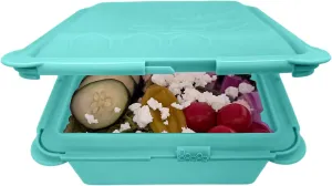 Big Bee, Little Bee - SoftShell XL Reusable Silicone Food Storage Container with Connected Clamshell Lid, Easy to Clean, Snaps Closed, Microwave, Freezer & Dishwasher Safe (Aqua)