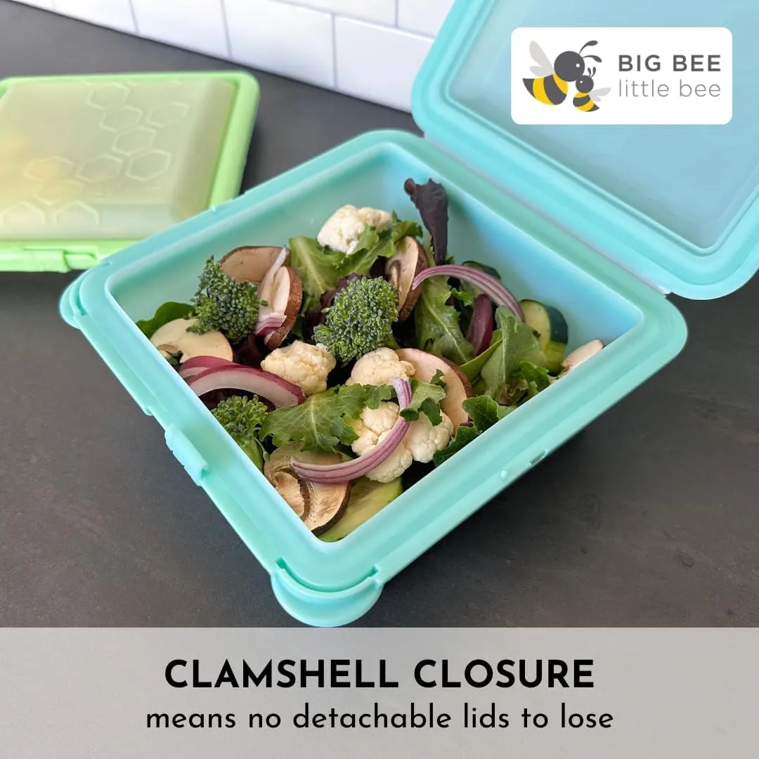 Big Bee, Little Bee - SoftShell XL Reusable Silicone Food Storage Container with Connected Clamshell Lid, Easy to Clean, Snaps Closed, Microwave, Freezer & Dishwasher Safe (Aqua)