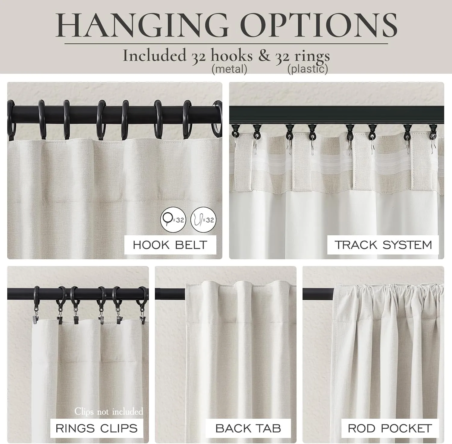 Birch Total Blackout Curtains 96 Inches Long for Bedroom 8 Foot Tall Heavy Thermal Rustic Country Curtains for Living Room Track System Window Treatments Beige Linen Burlap (50Wx96L 2 Panels)