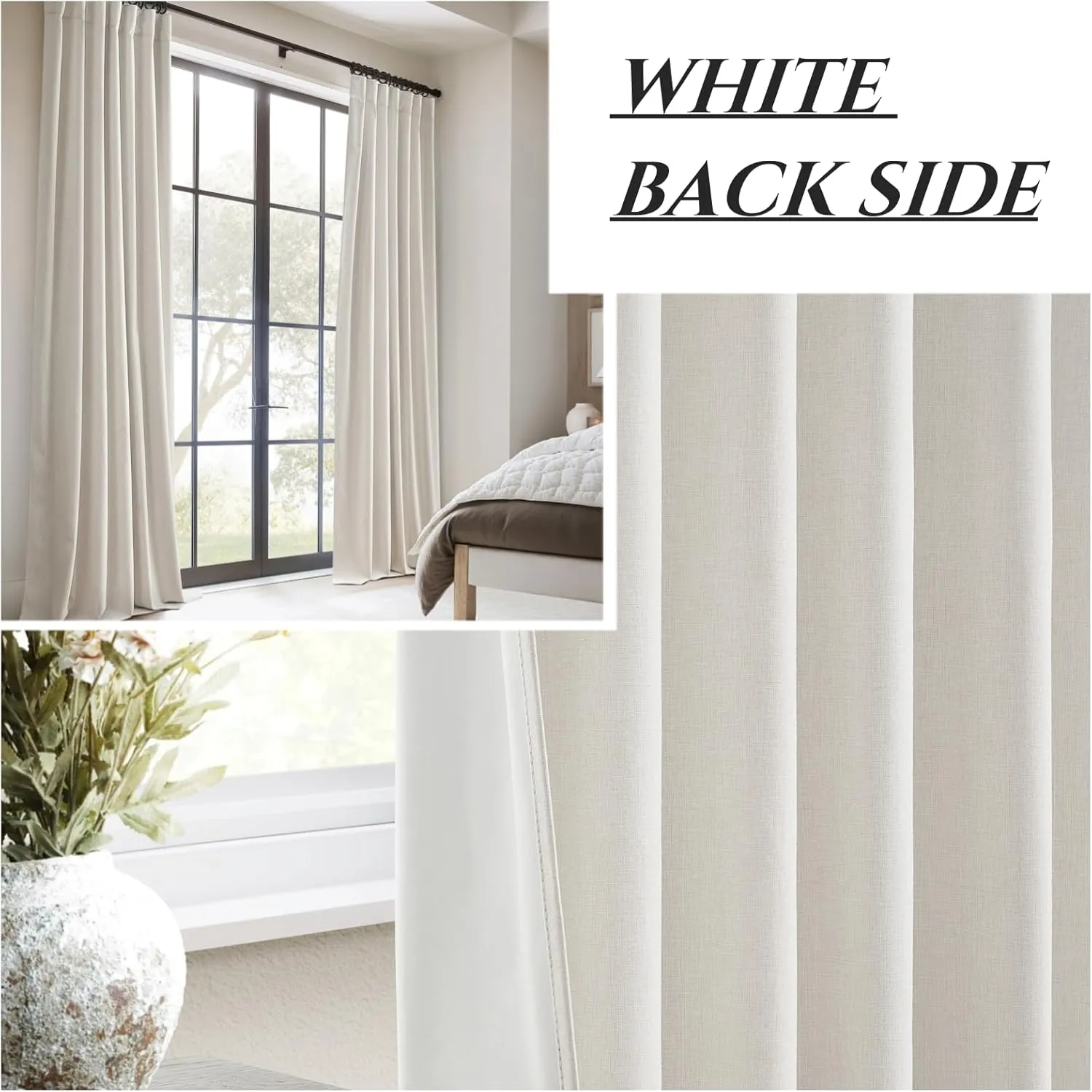 Birch Total Blackout Curtains 96 Inches Long for Bedroom 8 Foot Tall Heavy Thermal Rustic Country Curtains for Living Room Track System Window Treatments Beige Linen Burlap (50Wx96L 2 Panels)