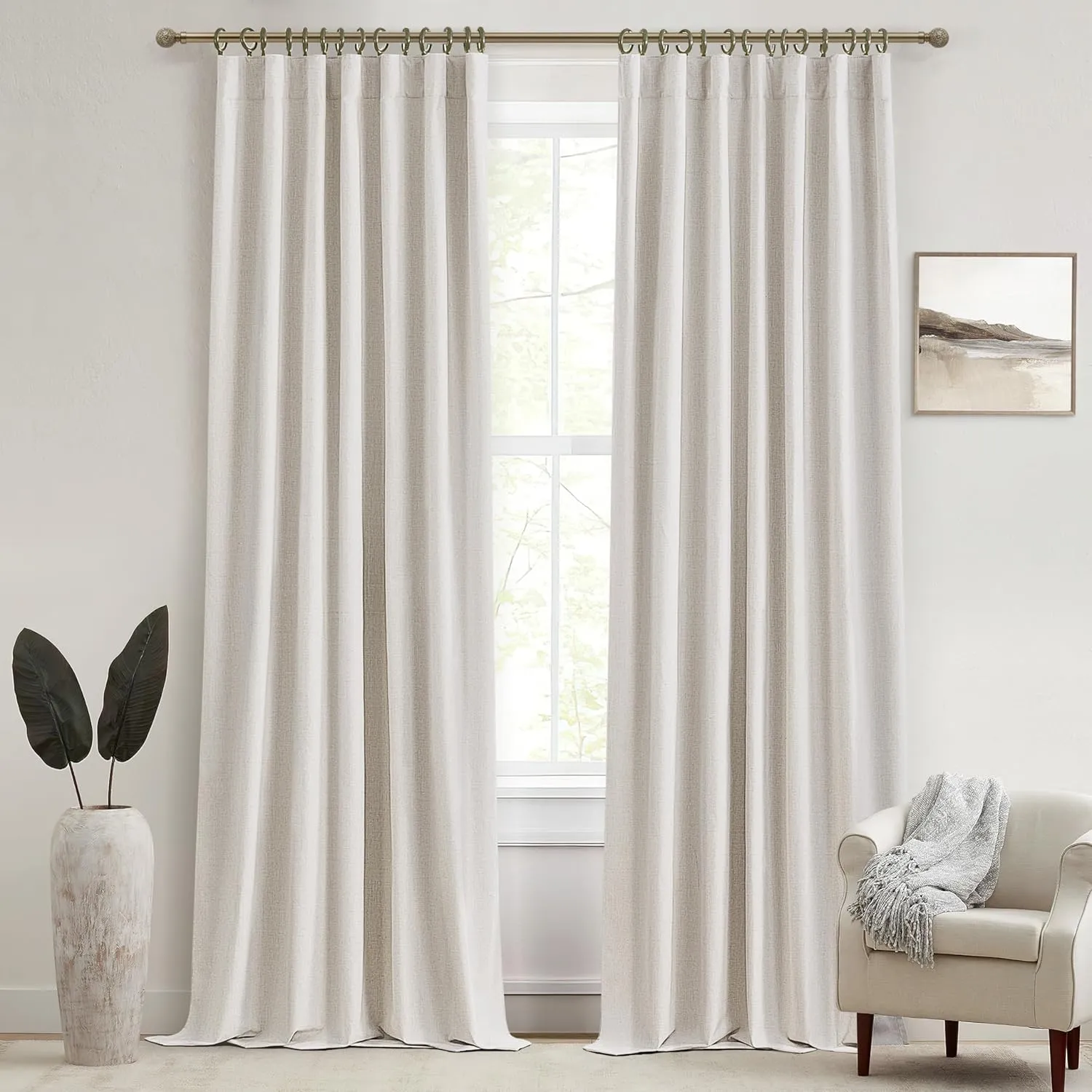 Birch Total Blackout Curtains 96 Inches Long for Bedroom 8 Foot Tall Heavy Thermal Rustic Country Curtains for Living Room Track System Window Treatments Beige Linen Burlap (50Wx96L 2 Panels)