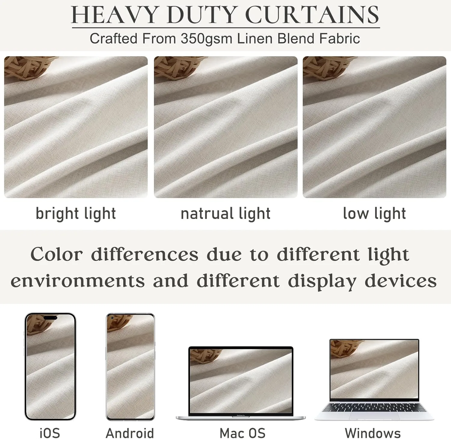 Birch Total Blackout Curtains 96 Inches Long for Bedroom 8 Foot Tall Heavy Thermal Rustic Country Curtains for Living Room Track System Window Treatments Beige Linen Burlap (50Wx96L 2 Panels)