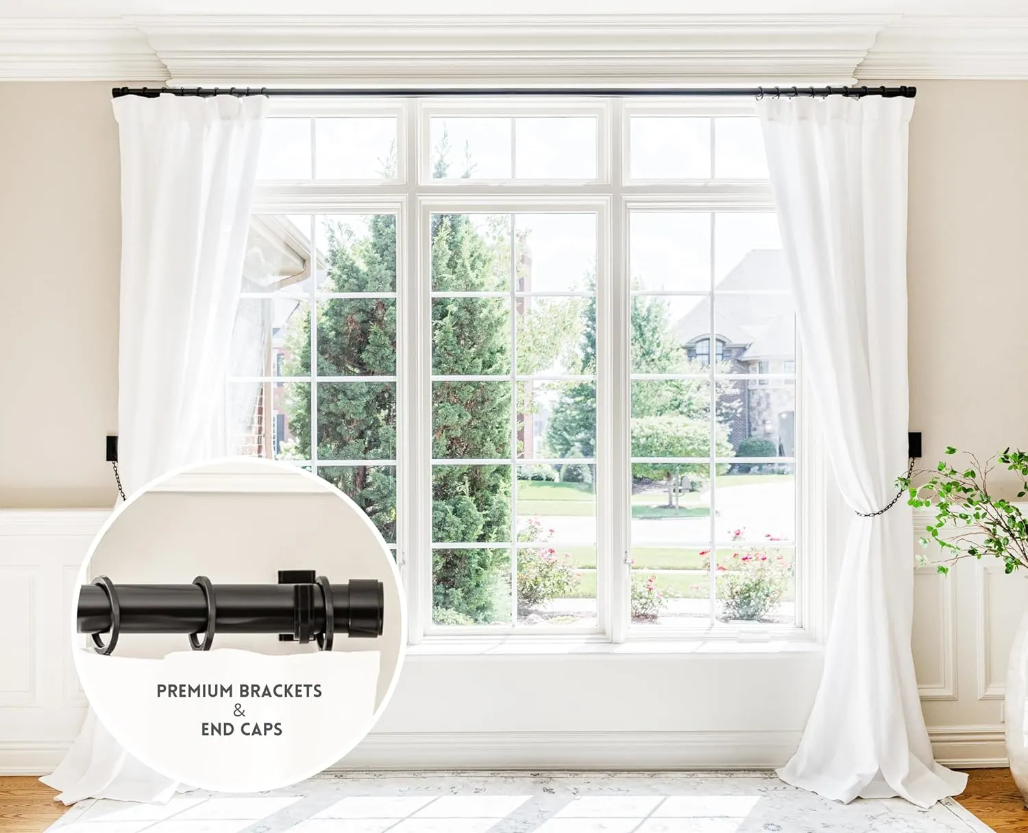 BlastHome® Luxury 3 ft Custom Curtain Rod – 1 1/4" Large Diameter – Premium Brackets & Endcaps – Nonadjustable Rods Connect for a Seamless Look – Tuxedo Black Finish