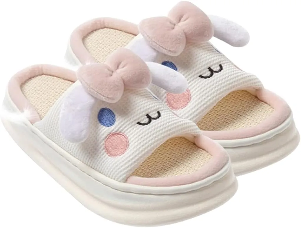 Bow Tie Dog Slippers Indoor and Outdoor Slide, Non-slip Four Seasons Anti-Skid Thick Sole Soft Bottom Sandals, Couple Home Shoes Men and Women