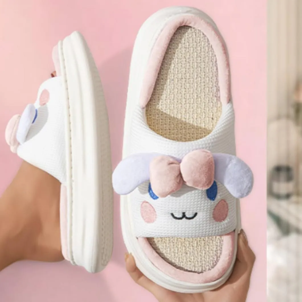 Bow Tie Dog Slippers Indoor and Outdoor Slide, Non-slip Four Seasons Anti-Skid Thick Sole Soft Bottom Sandals, Couple Home Shoes Men and Women