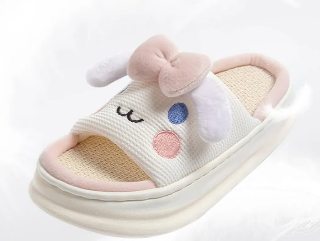 Bow Tie Dog Slippers Indoor and Outdoor Slide, Non-slip Four Seasons Anti-Skid Thick Sole Soft Bottom Sandals, Couple Home Shoes Men and Women