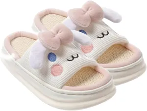 Bow Tie Dog Slippers Indoor and Outdoor Slide, Non-slip Four Seasons Anti-Skid Thick Sole Soft Bottom Sandals, Couple Home Shoes Men and Women