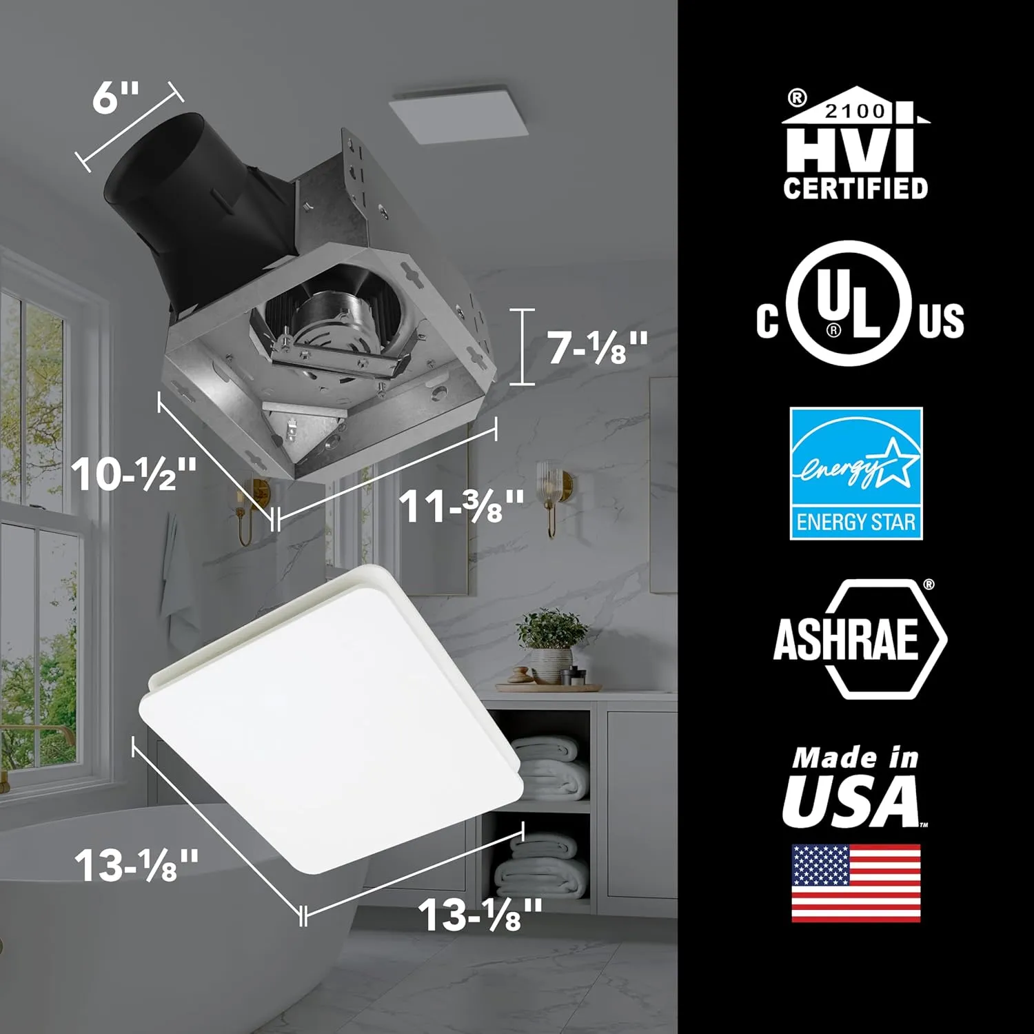 Broan-NuTone EVOLVE Premium Bathroom Exhaust Fan w/Light and Continuous Run, 110-130-150 Selectable CFM