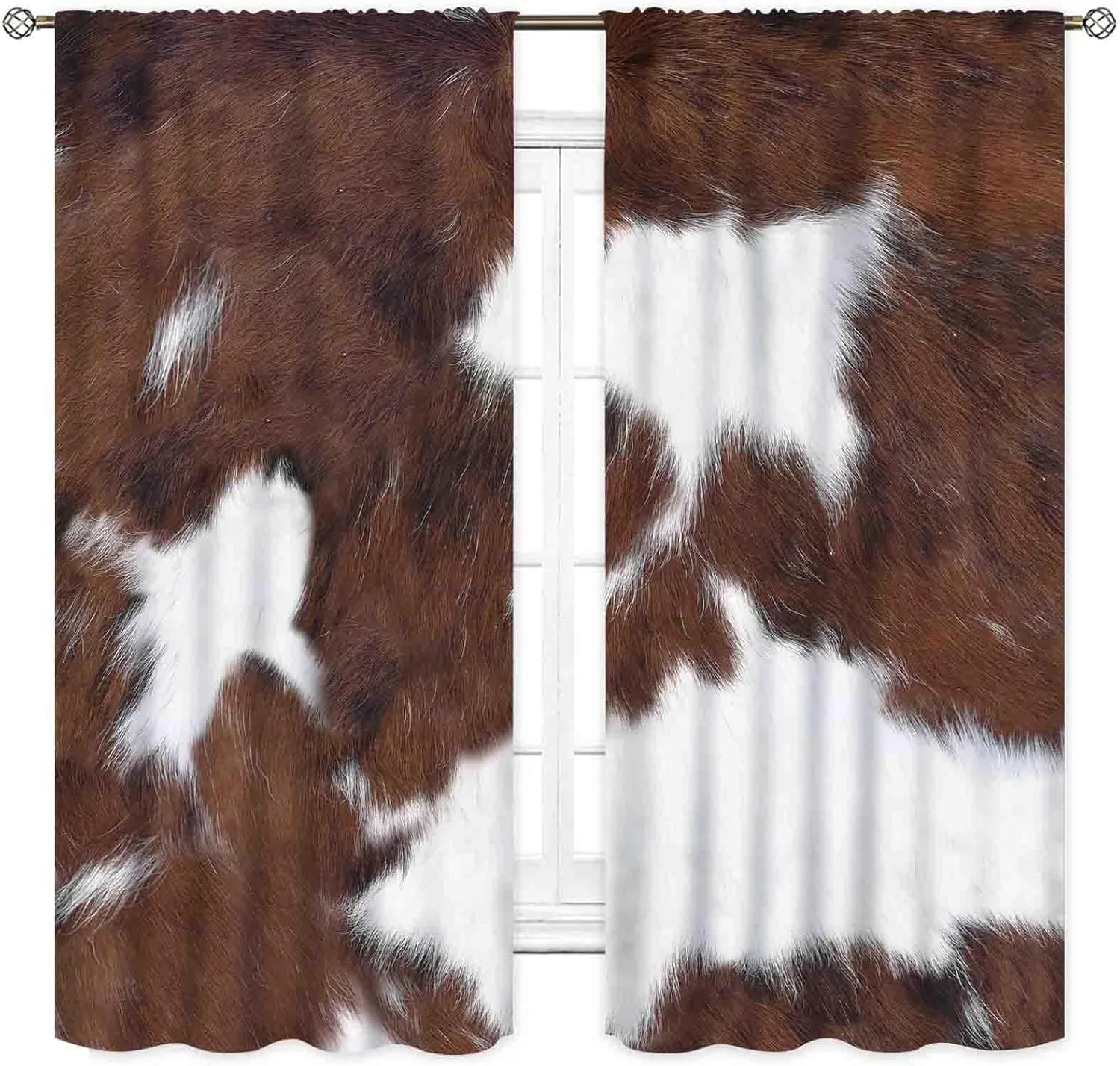 Brown Cow Print Curtains, Rustic Western Cowhide Highland Cow Fur Skin Farmhouse Rural Retro Country Kitchen Window Drapery Treatments for Bedroom Living Room Bathroom 2 Panels, 42"x45" Inch