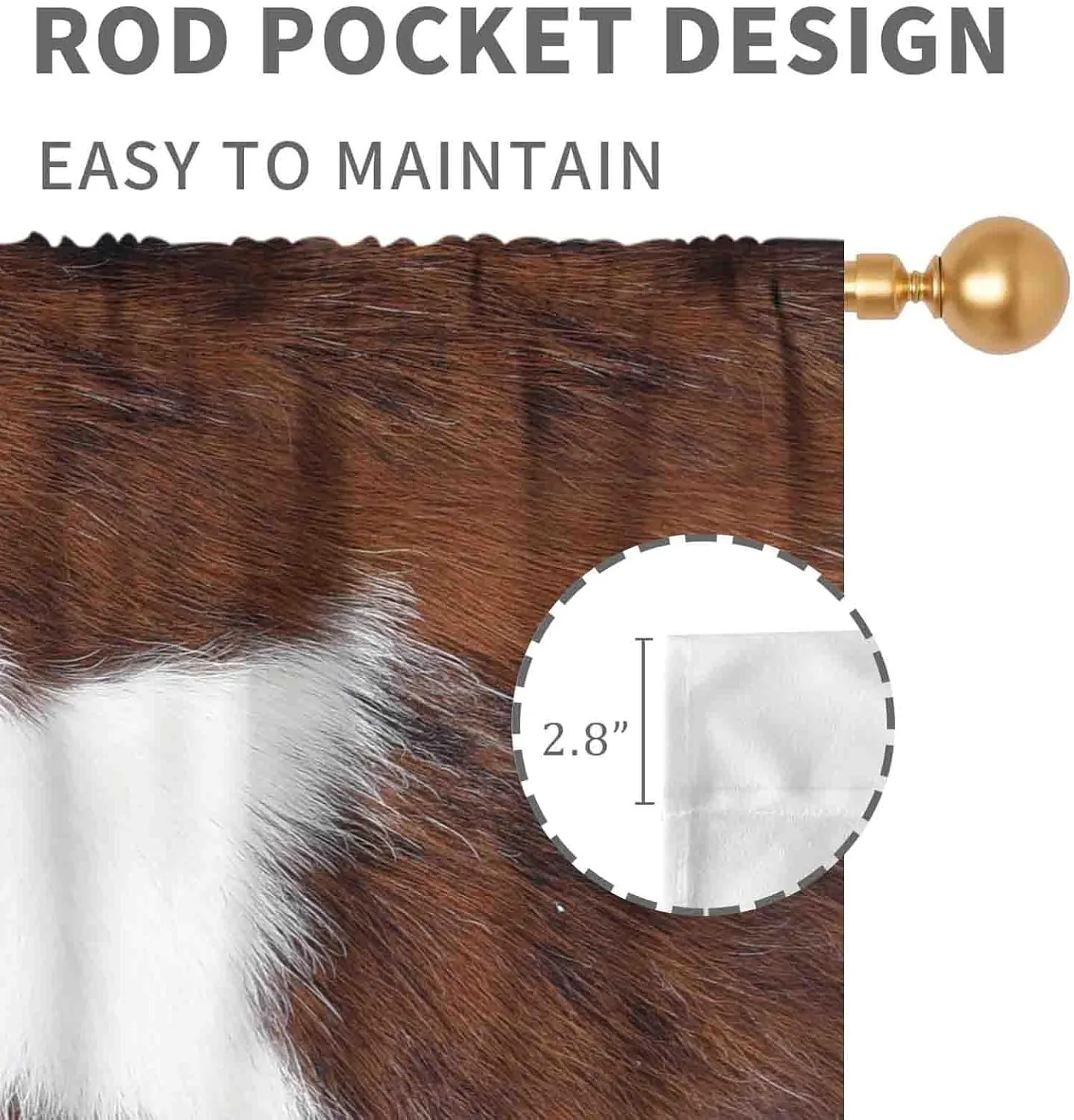 Brown Cow Print Curtains, Rustic Western Cowhide Highland Cow Fur Skin Farmhouse Rural Retro Country Kitchen Window Drapery Treatments for Bedroom Living Room Bathroom 2 Panels, 42"x45" Inch