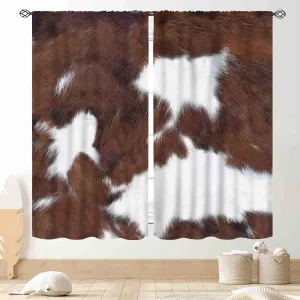 Brown Cow Print Curtains, Rustic Western Cowhide Highland Cow Fur Skin Farmhouse Rural Retro Country Kitchen Window Drapery Treatments for Bedroom Living Room Bathroom 2 Panels, 42"x45" Inch