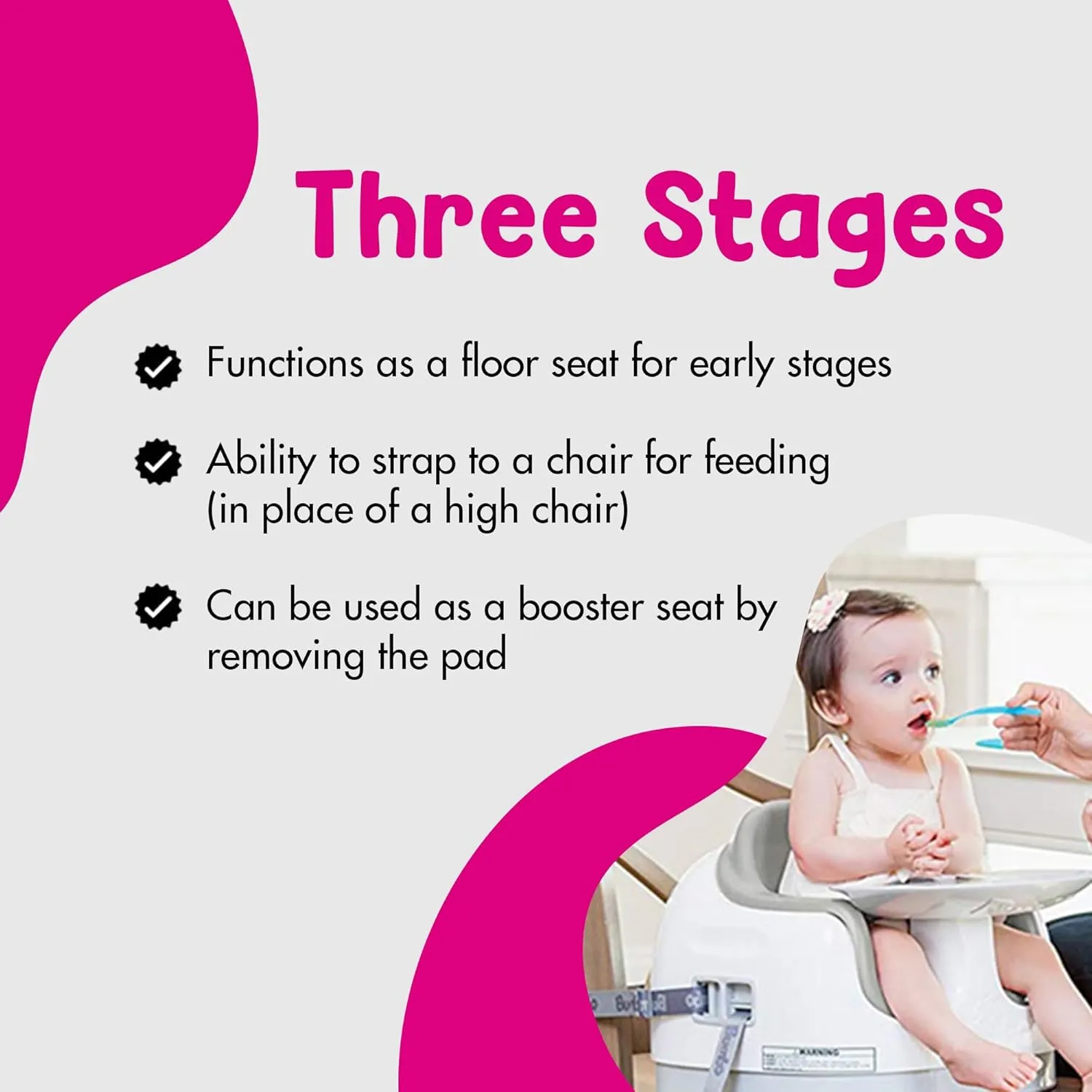 Bumbo Baby Toddler Adjustable 3 in 1 Multi Seat High Chair & Booster Seat with Removable Tray and Buckle Strap for Toddlers 1 to 3, Cool Gray (2 Pack)