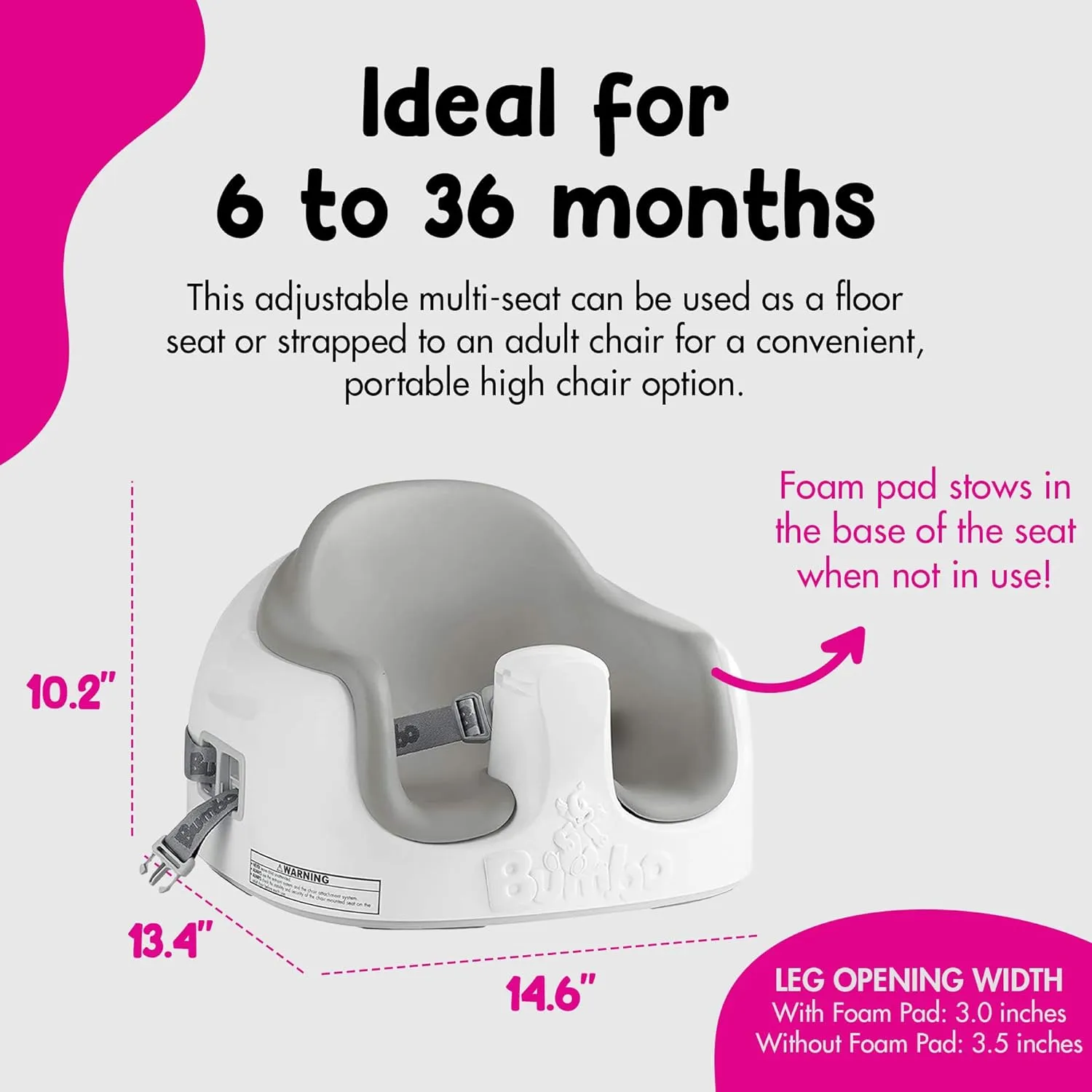 Bumbo Baby Toddler Adjustable 3 in 1 Multi Seat High Chair & Booster Seat with Removable Tray and Buckle Strap for Toddlers 1 to 3, Cool Gray (2 Pack)
