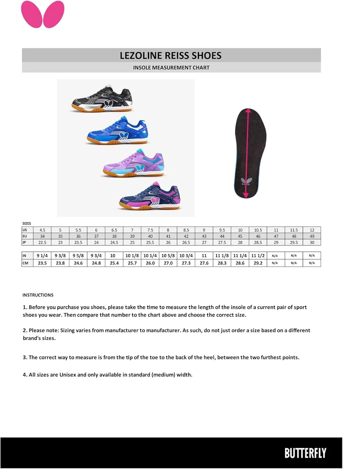 Butterfly Lezoline Reiss Shoes - Athletic Indoor Competition Table Tennis Shoe for Beginners, Intermediate Players, Offers Comfort, Durability, Grip, Cushion