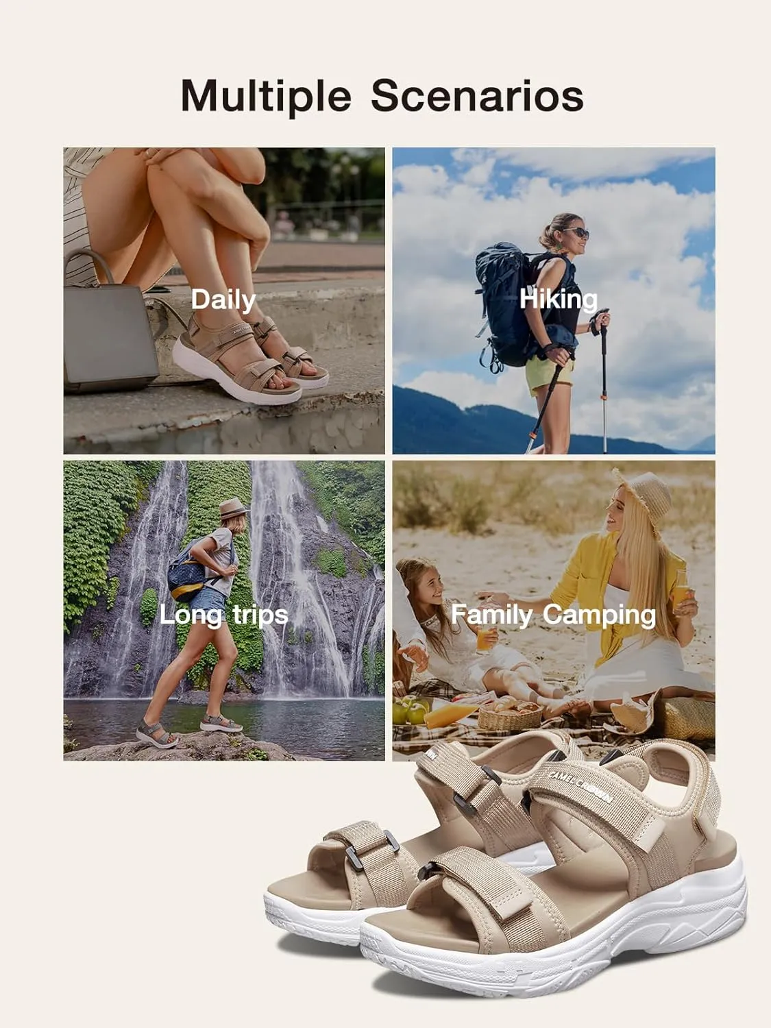 CAMEL CROWN Women's Athletic Sandals Comfortable Outdoor Walking Waterproof Lightweight Girls' Platform Shoes Open Toe Arch Support