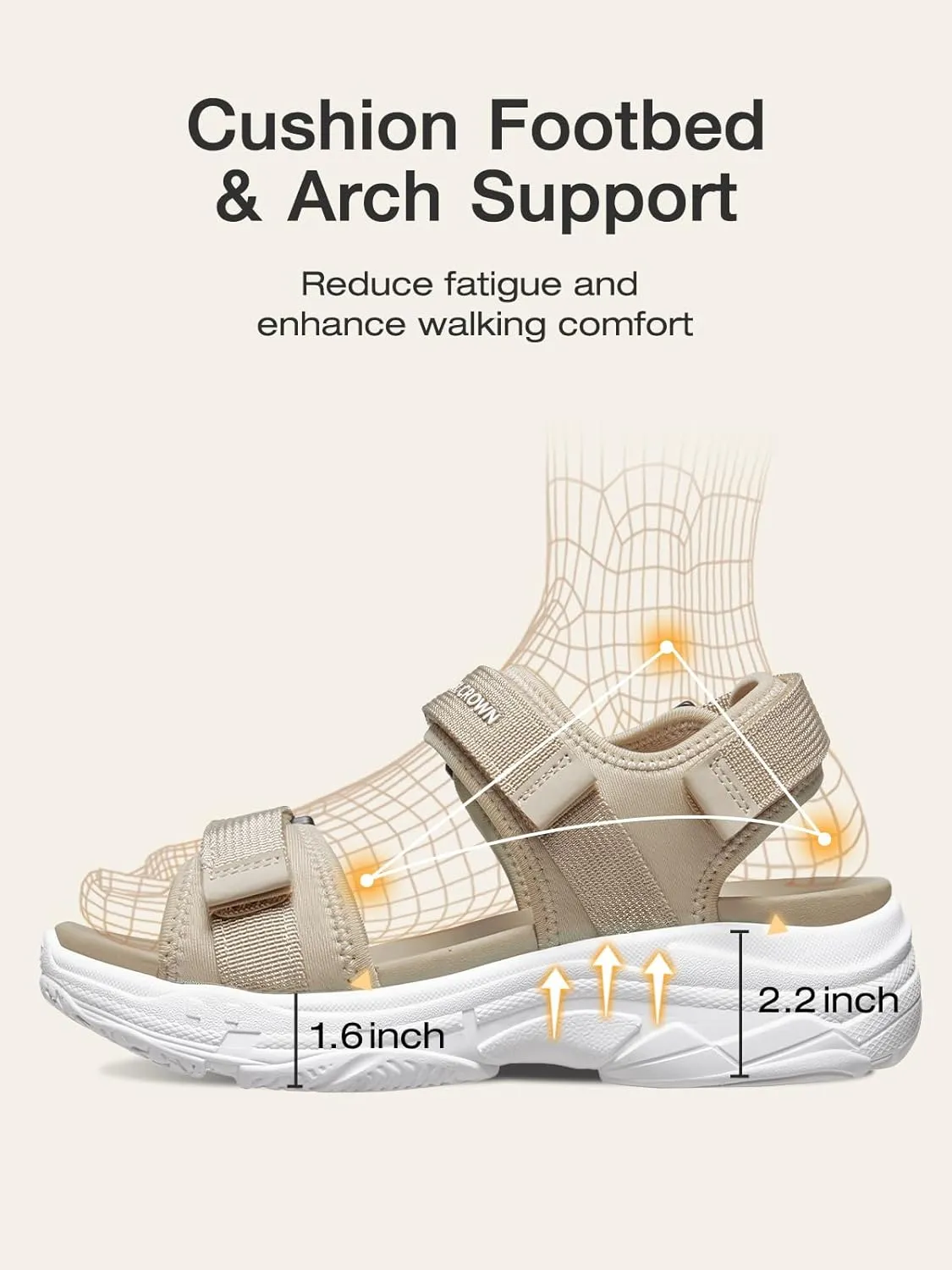 CAMEL CROWN Women's Athletic Sandals Comfortable Outdoor Walking Waterproof Lightweight Girls' Platform Shoes Open Toe Arch Support