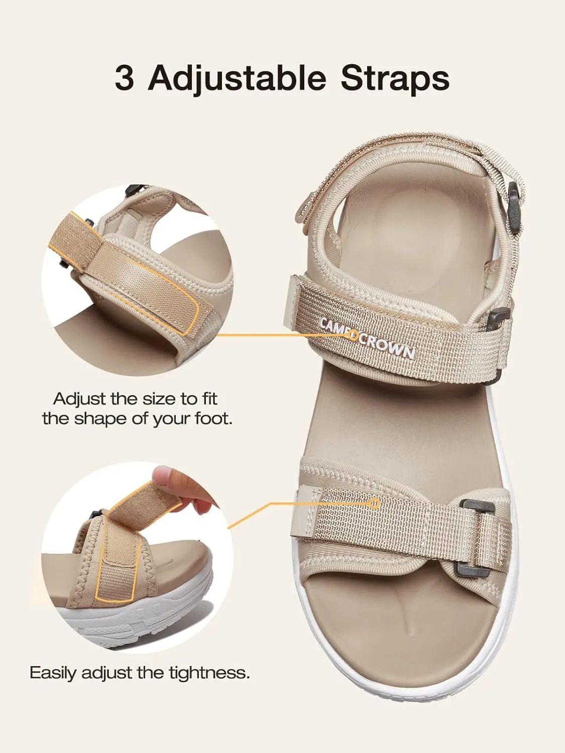 CAMEL CROWN Women's Athletic Sandals Comfortable Outdoor Walking Waterproof Lightweight Girls' Platform Shoes Open Toe Arch Support